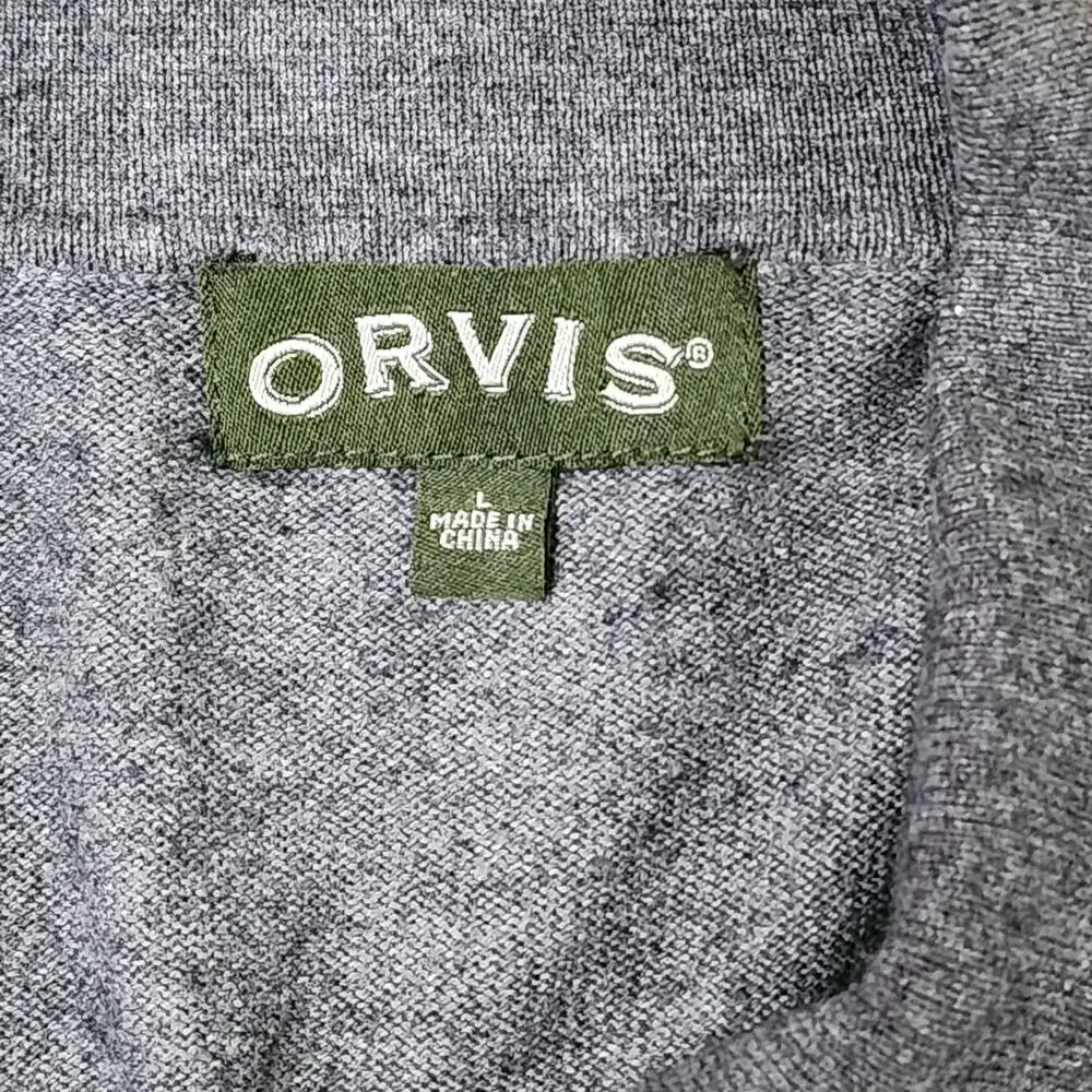 Orvis Sweater Mens Large Gray Cotton Silk Cashmere Collared Pullover Knit